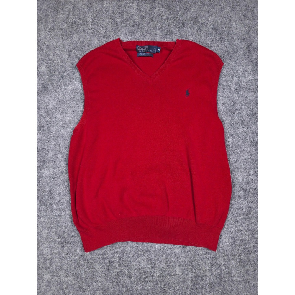 Polo Ralph‎ Lauren Sweater Vest Mens XL Red Pima Cotton V-Neck Pony Logo